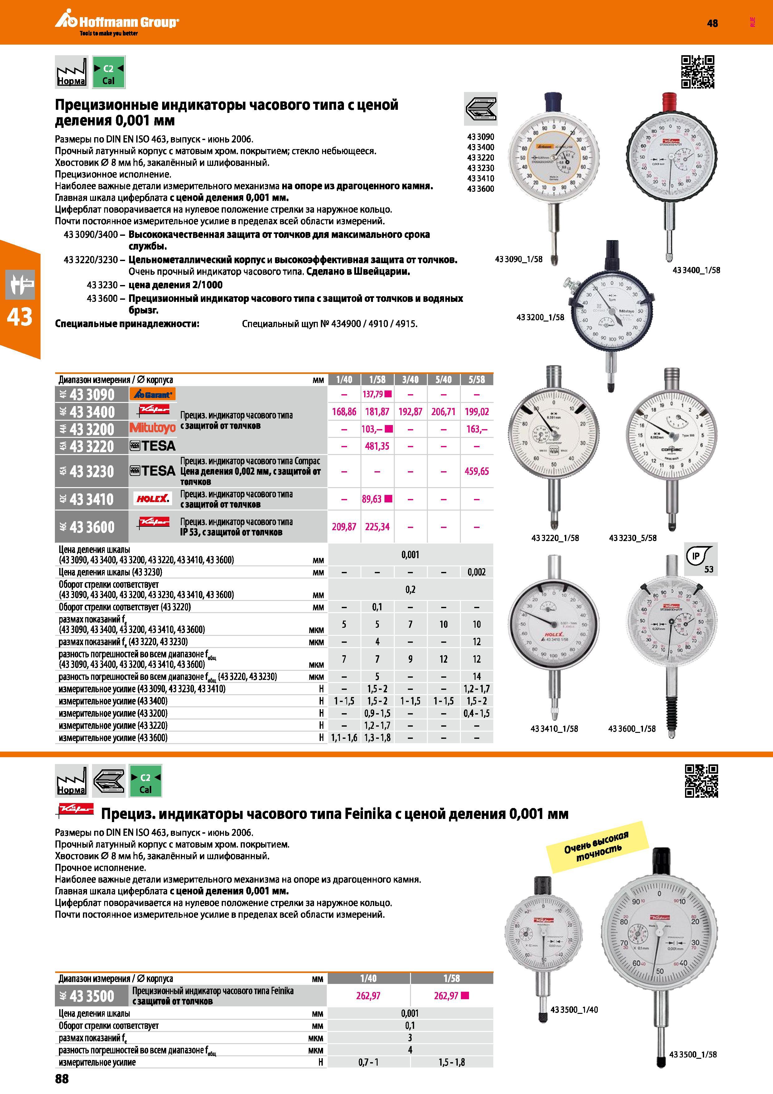 88 Прециз индикаторы часового типа Feinika с ценой деления 0,001 мм Размеры по DIN EN ISO 463, выпуск - июнь 2006 Прочный латунный корпус с Каталог HOFFMANN GROUP 2017 Ручной слесарно-монтажный и контрольно-измерительный инструмент для производственных предприятиий и служб сервиса Инвентарь Стр. 88
