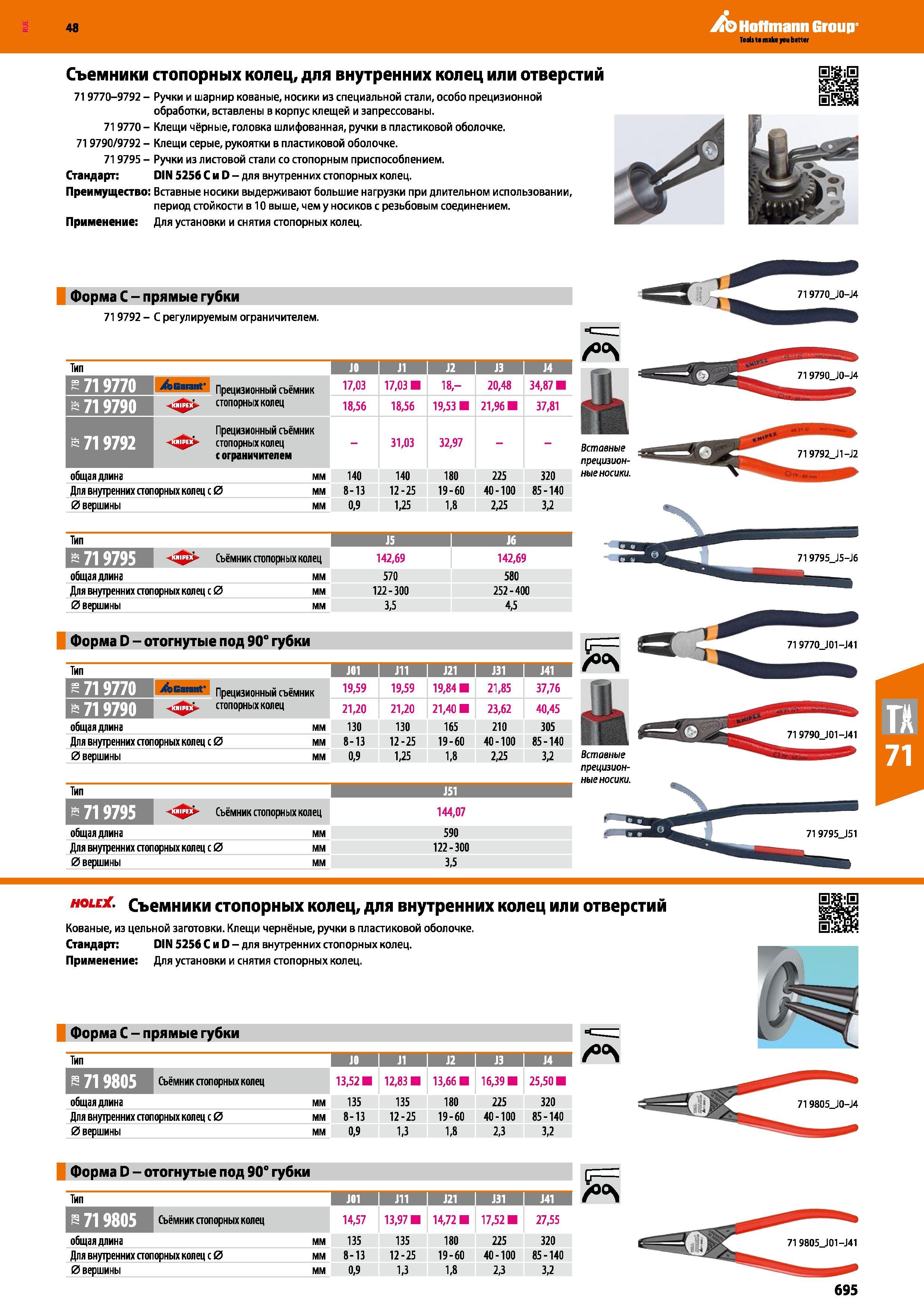 695 Съемники стопорных колец, для внутренних колец или отверстий 719770-9792 - Ручки и шарнир кованые, носики из специальной стали, особо пре Каталог HOFFMANN GROUP 2017 Ручной слесарно-монтажный и контрольно-измерительный инструмент для производственных предприятиий и служб сервиса Инвентарь Стр. 695