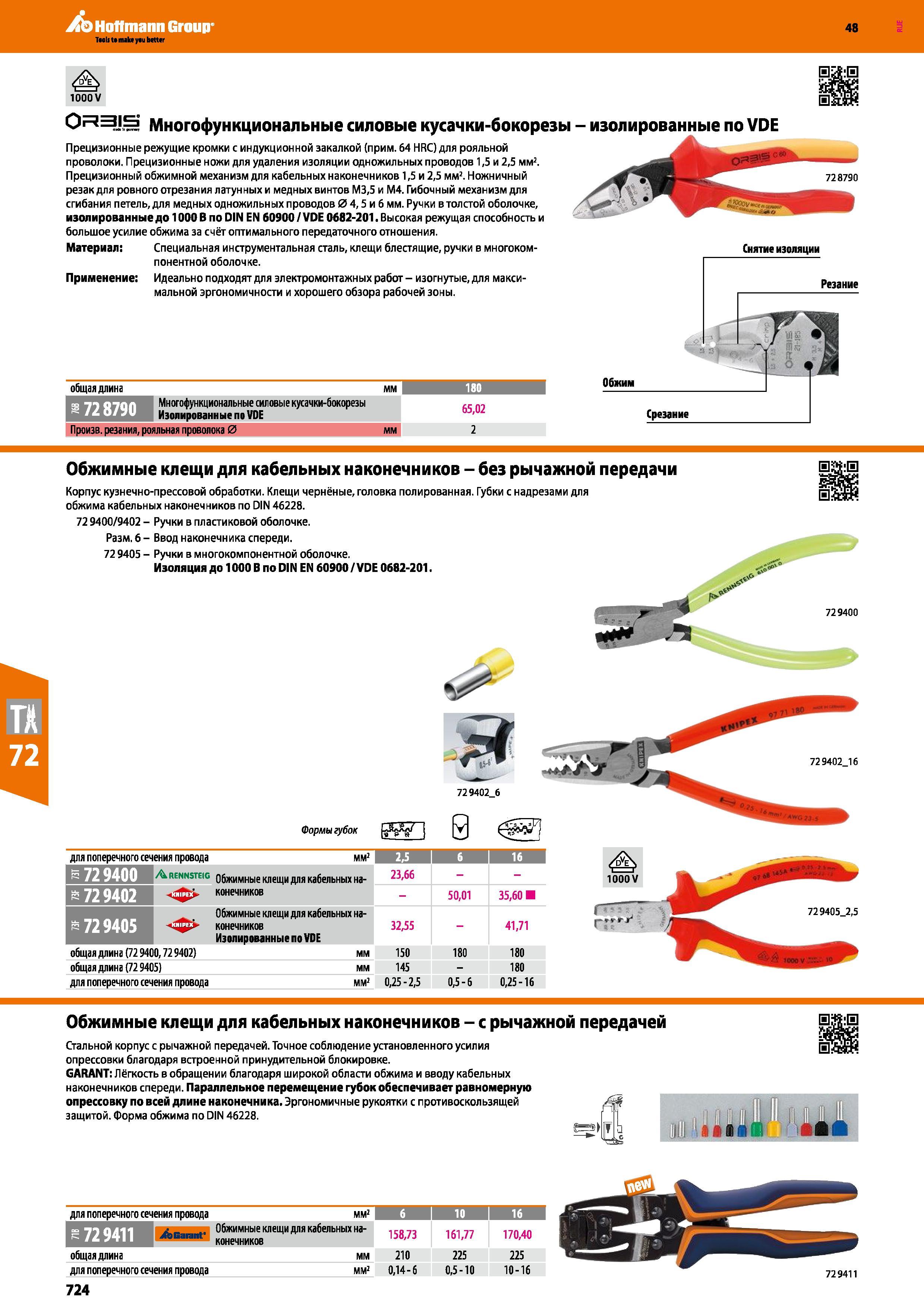 724 Многофункциональные силовые кусачки-бокорезы - изолированные по VDE Прецизионные режущие кромки с индукционной закалкой (прим 64 HRC) для Каталог HOFFMANN GROUP 2017 Ручной слесарно-монтажный и контрольно-измерительный инструмент для производственных предприятиий и служб сервиса Инвентарь Стр. 724