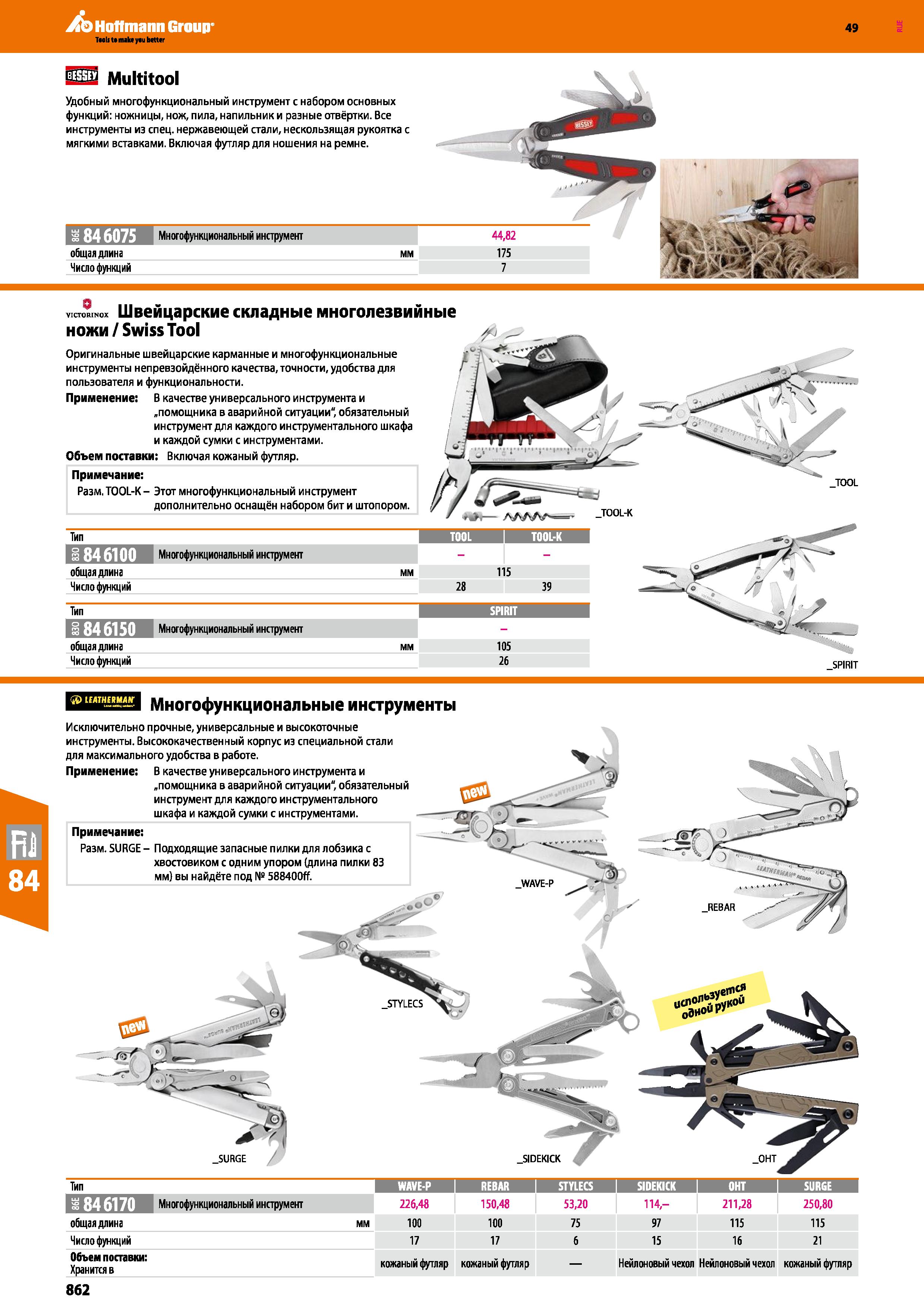 862 Multitool Удобный многофункциональный инструмент с набором основных функций: ножницы, нож, пила, напильник и разные отвёртки Все инструменты Каталог HOFFMANN GROUP 2018 Инструмент ручной Слесарный и механизированный Измерительные приборы и инструменты Производственный инвентарь Стр. 862