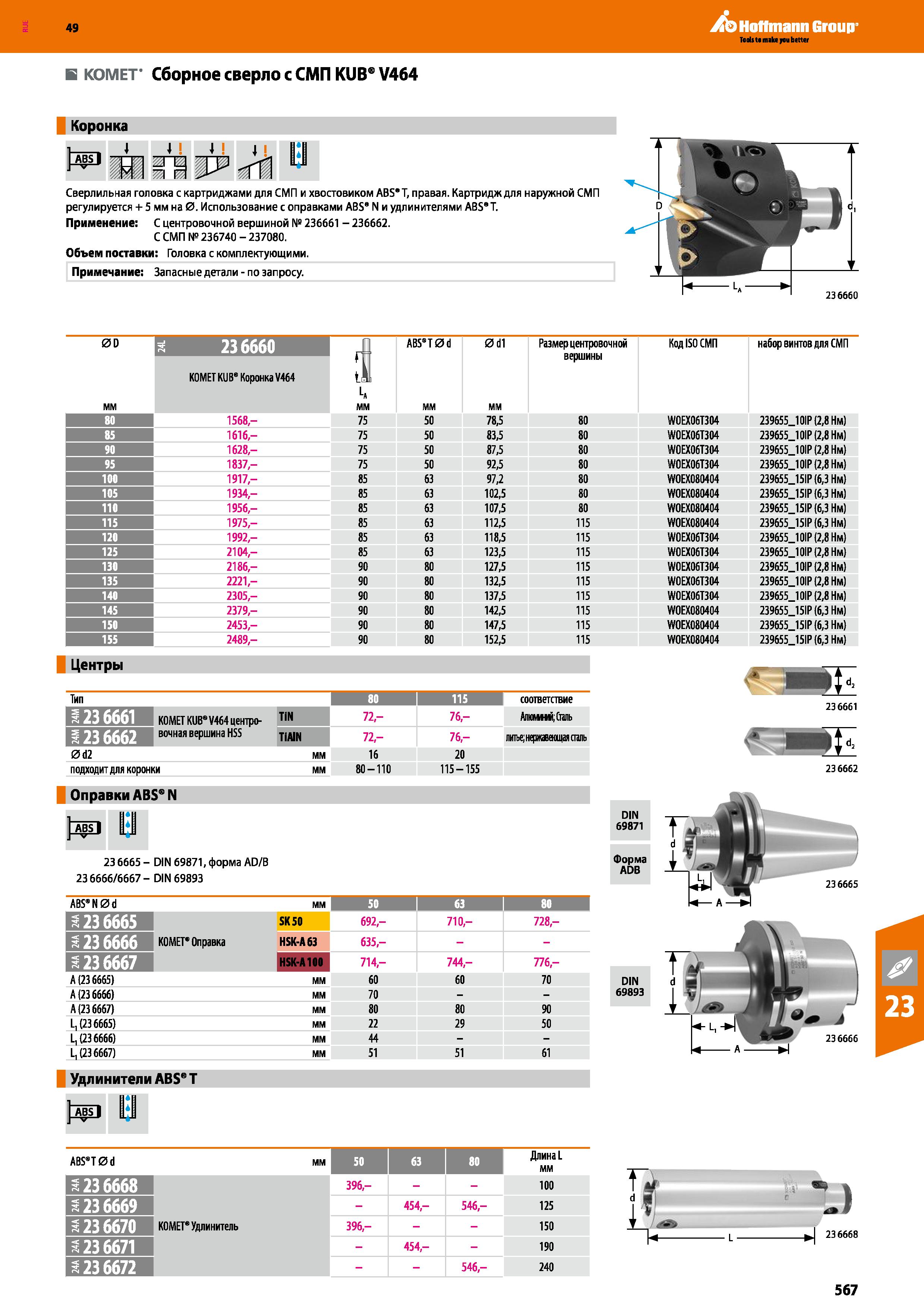 567 Hoffmann Group В KOMET GROUP Сборное сверло с СМП KUB V464 Коронка Сверлильная головка с картриджами для СМП и хвостовиком ABS’T, пра Каталог HOFFMANN GROUP 2018 Профессиональный режущий и вспомогательный инструмент для промышленного оборудования Сверла Фрезы Метчики Державки Стр. 567