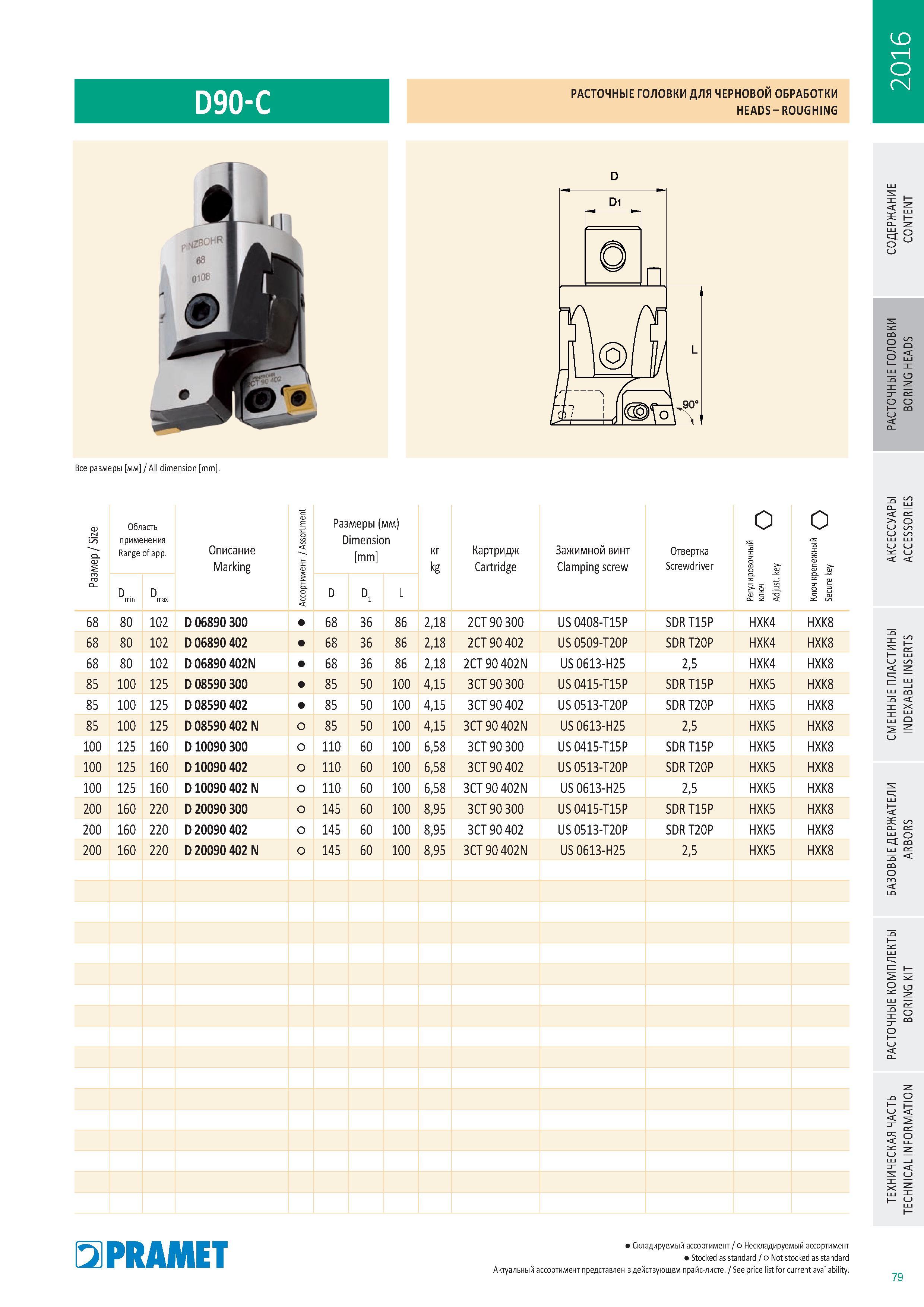 878 Расточные головки Pramet ДЛЯ ЧЕРНОВОЙ ОБРАБОТКИ D90-C HEADS ROUGHING Каталог PRAMET 2016 Металлорежущий инструмент для точения фрезерования сверления на металлообрабатывающем станочном оборудовании Стр. 79