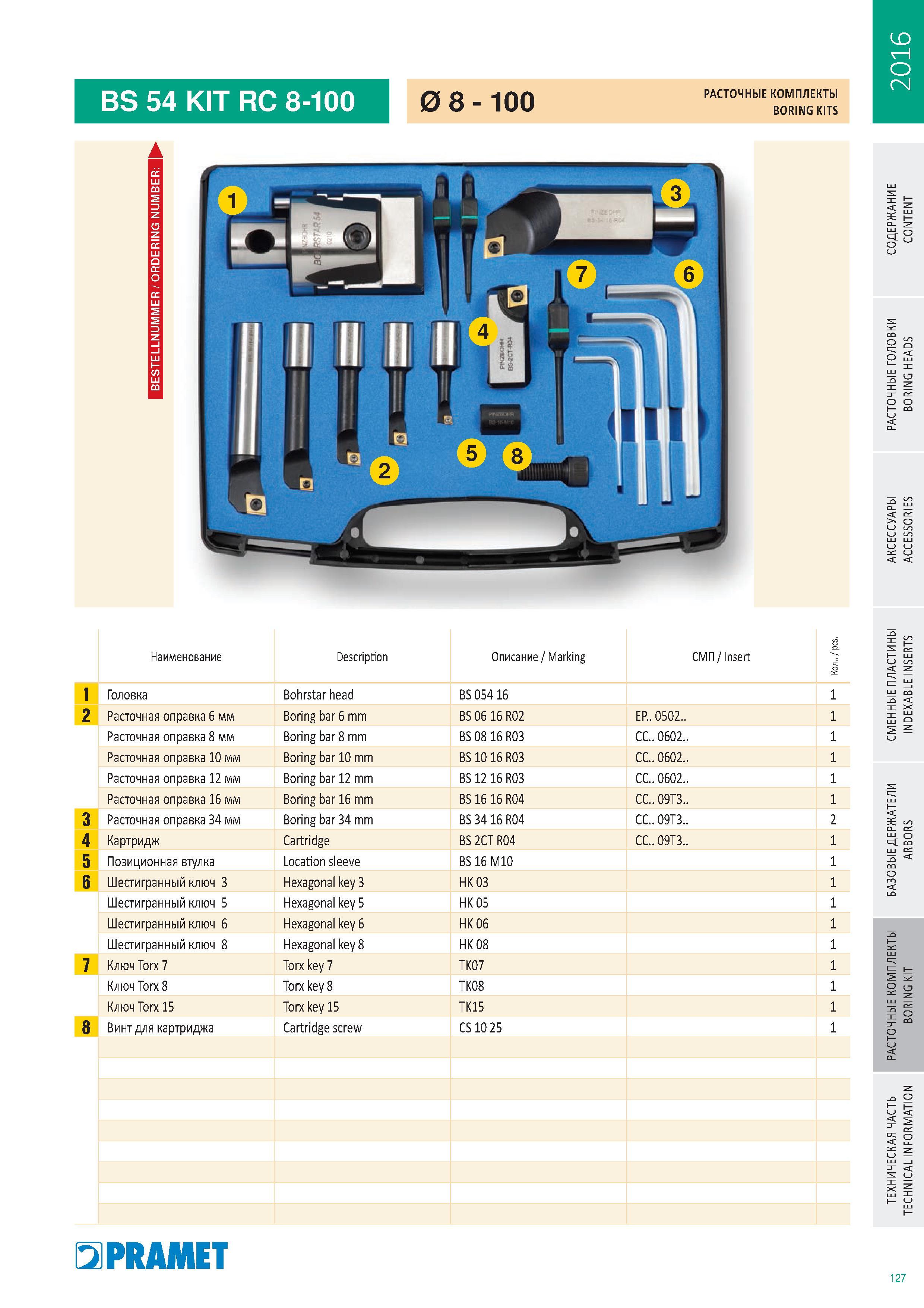926 Расточные комплекты Pramet BORING KITS Каталог PRAMET 2016 Металлорежущий инструмент для точения фрезерования сверления на металлообрабатывающем станочном оборудовании Стр. 127