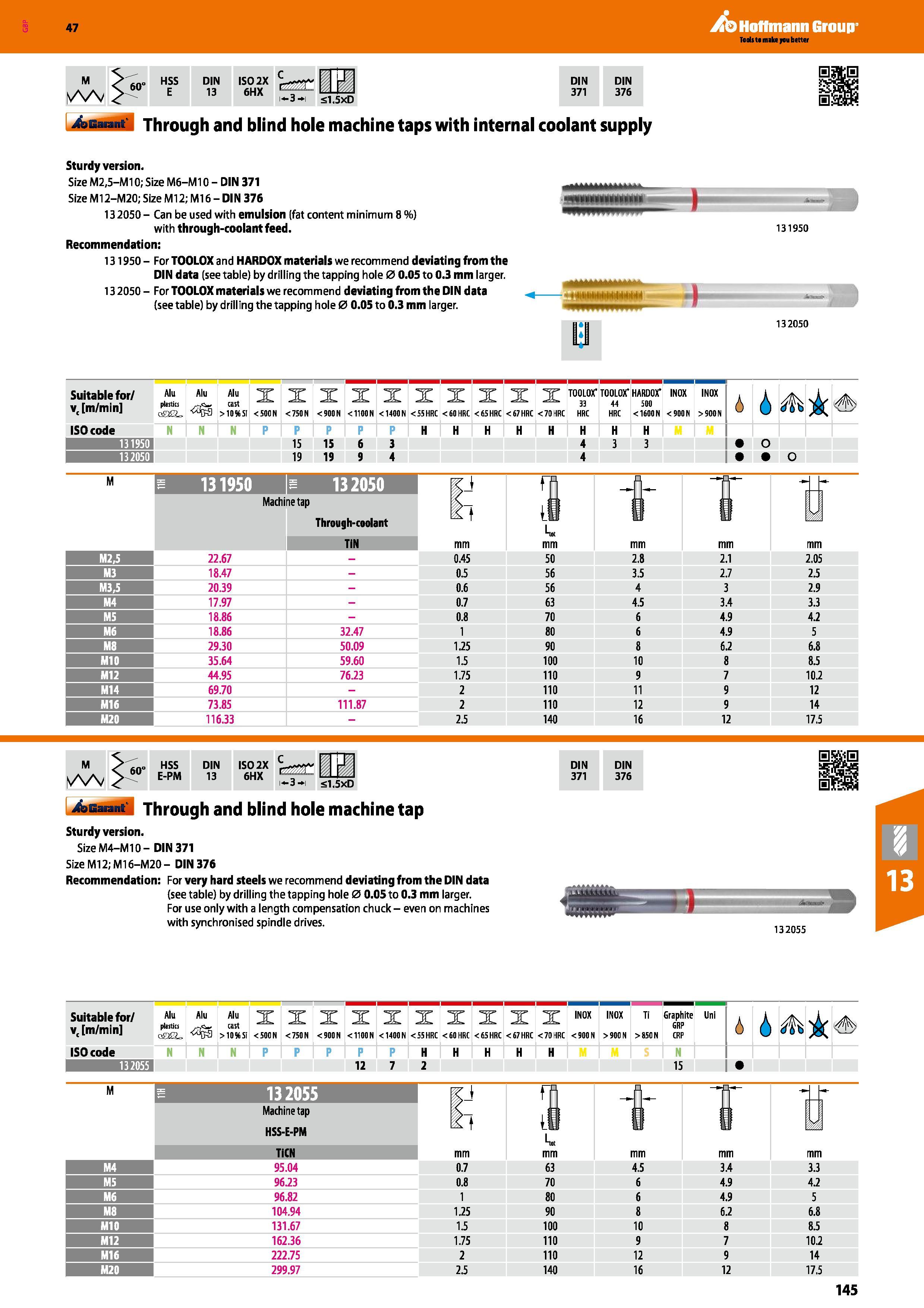 145 Hoffmann Group 47 ISO 2X 6HX w l 1- 3 i <1 5xD a DIN DIN 371 376 Garant Through and blind hole machine taps with internal coolant supply Sturdy v Каталог HOFFMANN GROUP 2016 Станочный режущий и вспомогательный инструмент для металлорежущих универсальных станков центров и комплексов с ЧПУ Версия 47 Стр. 145