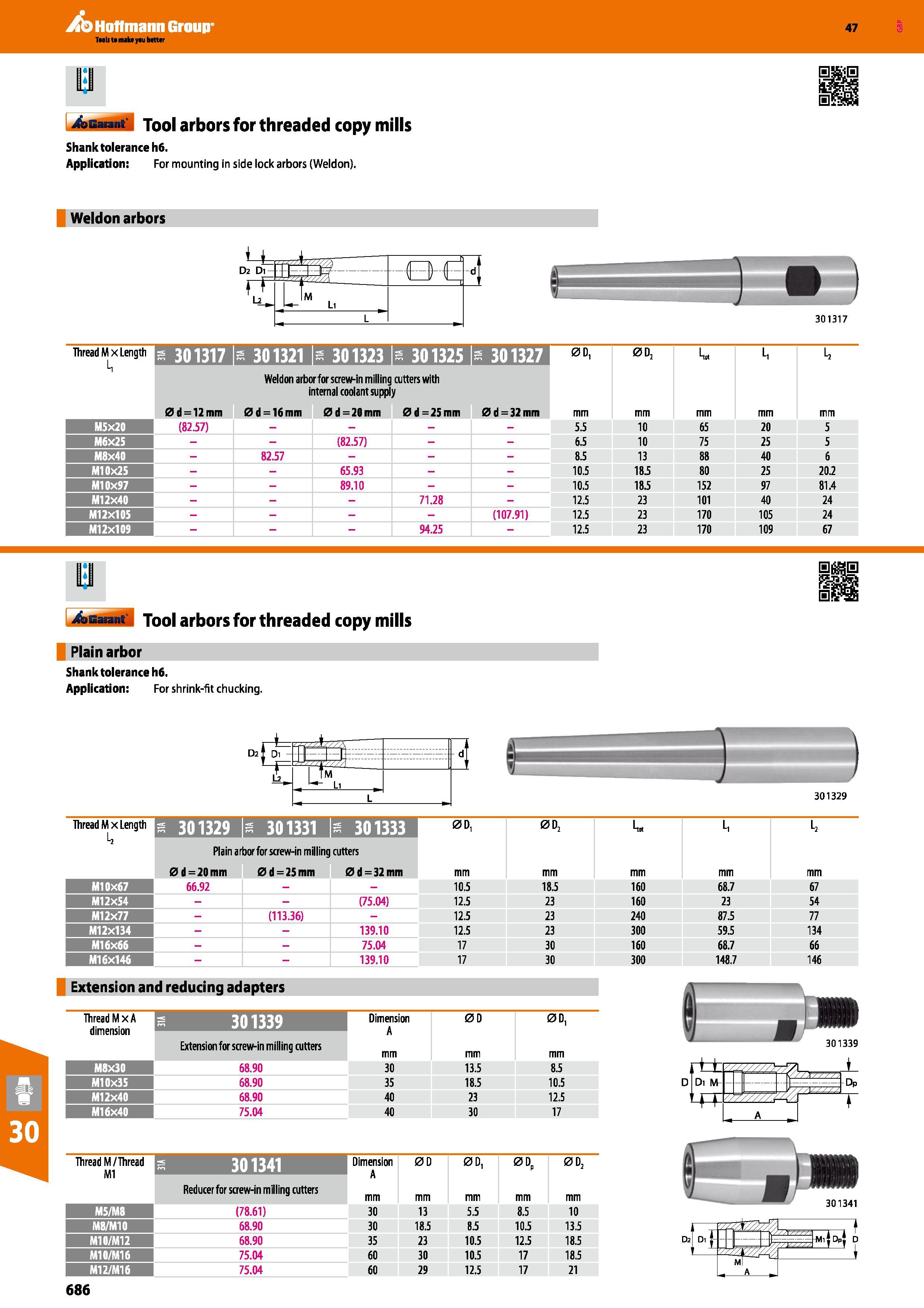 686 Hoffmann Group 47 4aBM id Tool arbors for threaded copy mills Shank tolerance h6 Application: For mounting in side lock arbors (Weldon) Weldon ar Каталог HOFFMANN GROUP 2016 Станочный режущий и вспомогательный инструмент для металлорежущих универсальных станков центров и комплексов с ЧПУ Версия 47 Стр. 686