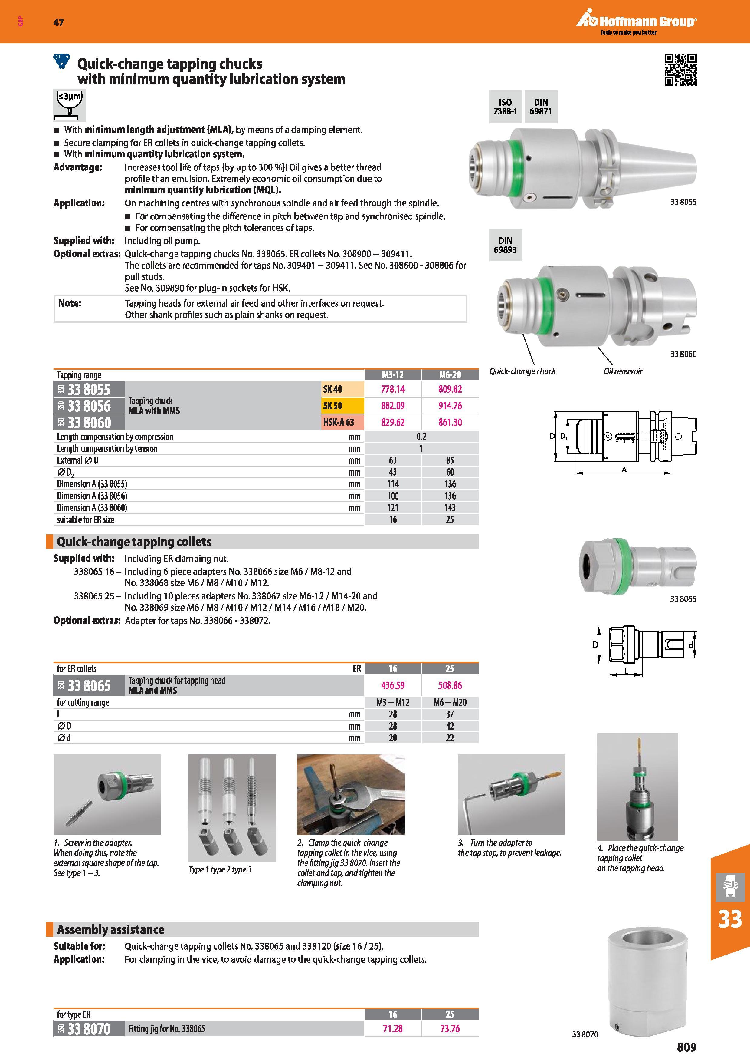 809 Hoffmann Group 47 Quick-change tapping chucks with minimum quantity lubrication system b3 im) With minimum length adjustment (MLA), by means of a Каталог HOFFMANN GROUP 2016 Станочный режущий и вспомогательный инструмент для металлорежущих универсальных станков центров и комплексов с ЧПУ Версия 47 Стр. 809