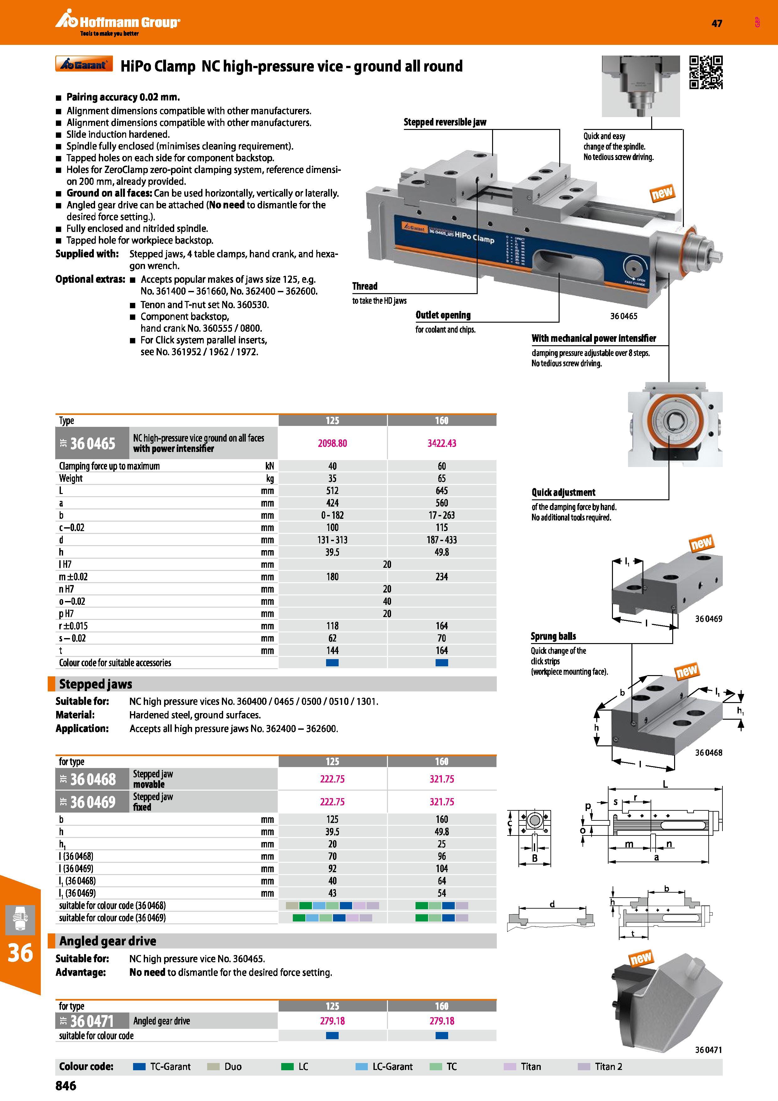 846 Hoffmann Group 47 4anu M HiPo Clamp NC high-pressure vice Pairing accuracy 0 02 mm Alignment dimensions compatible with other manufacturers Align Каталог HOFFMANN GROUP 2016 Станочный режущий и вспомогательный инструмент для металлорежущих универсальных станков центров и комплексов с ЧПУ Версия 47 Стр. 846