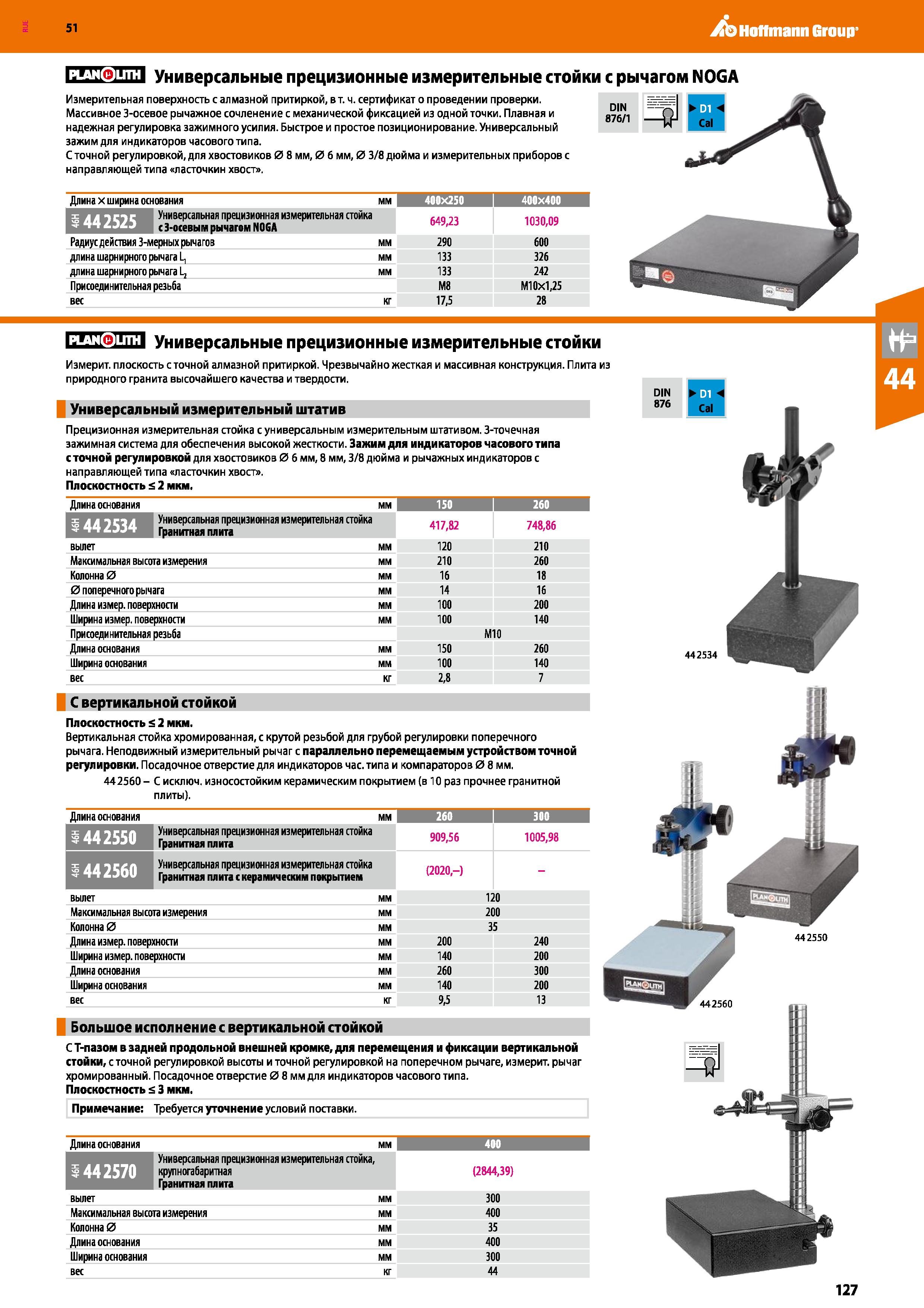 127 Hoffmann Group 51 Длина хширина основания мм 400x250 i 400x400 I Универсальная прецизионная измерительная стойка с 3-осевым рычагом N0GA 649,23 1 Каталог HOFFMANN GROUP 2020 Измерительный и ручной инструмент Инвентарь Абразивы Шлифовальные и отрезные круги Электроинструмент Пневмоинструмент Штангенциркули Стр. 127