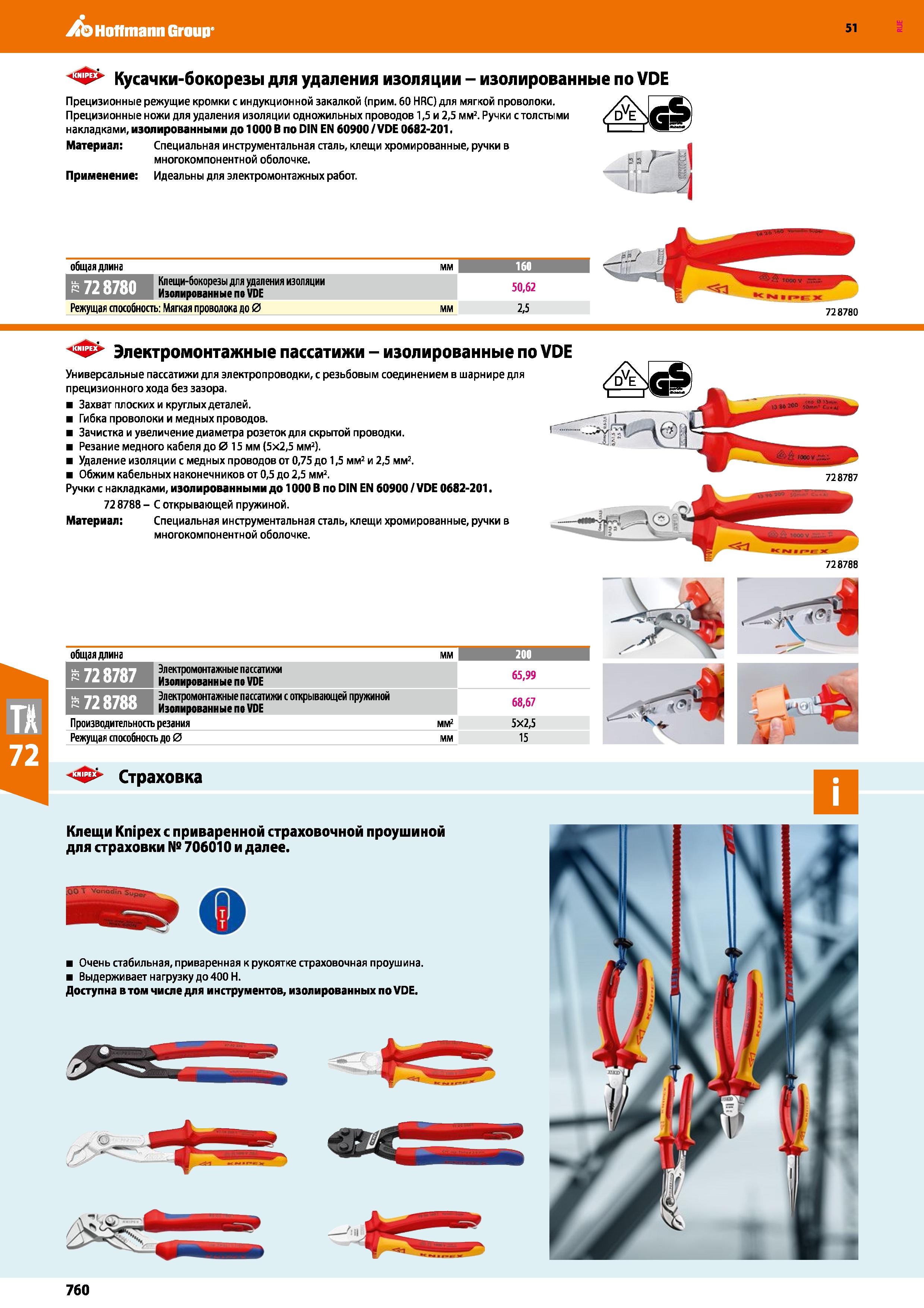 760 Hoffmann Group 51 Кусачки-бокорезы для удаления изоляции - изолированные по VDE Прецизионные режущие кромки с индукционной закалкой (прим 60 HRC) Каталог HOFFMANN GROUP 2020 Измерительный и ручной инструмент Инвентарь Абразивы Шлифовальные и отрезные круги Электроинструмент Пневмоинструмент Штангенциркули Стр. 760