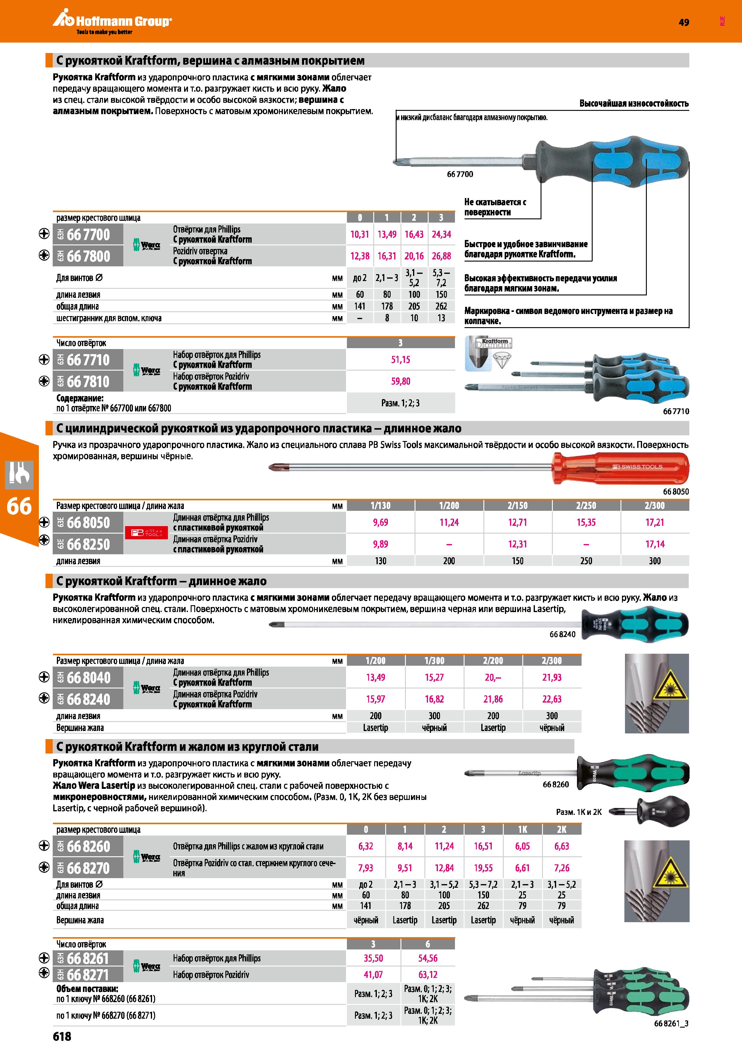 618 С рукояткой Kraftform, вершина с алмазным покрытием Рукоятка Kraftform из ударопрочного пластика с мягкими зонами облегчает передачу вращающ Каталог HOFFMANN GROUP 2018 Инструмент ручной Слесарный и механизированный Измерительные приборы и инструменты Производственный инвентарь Стр. 618
