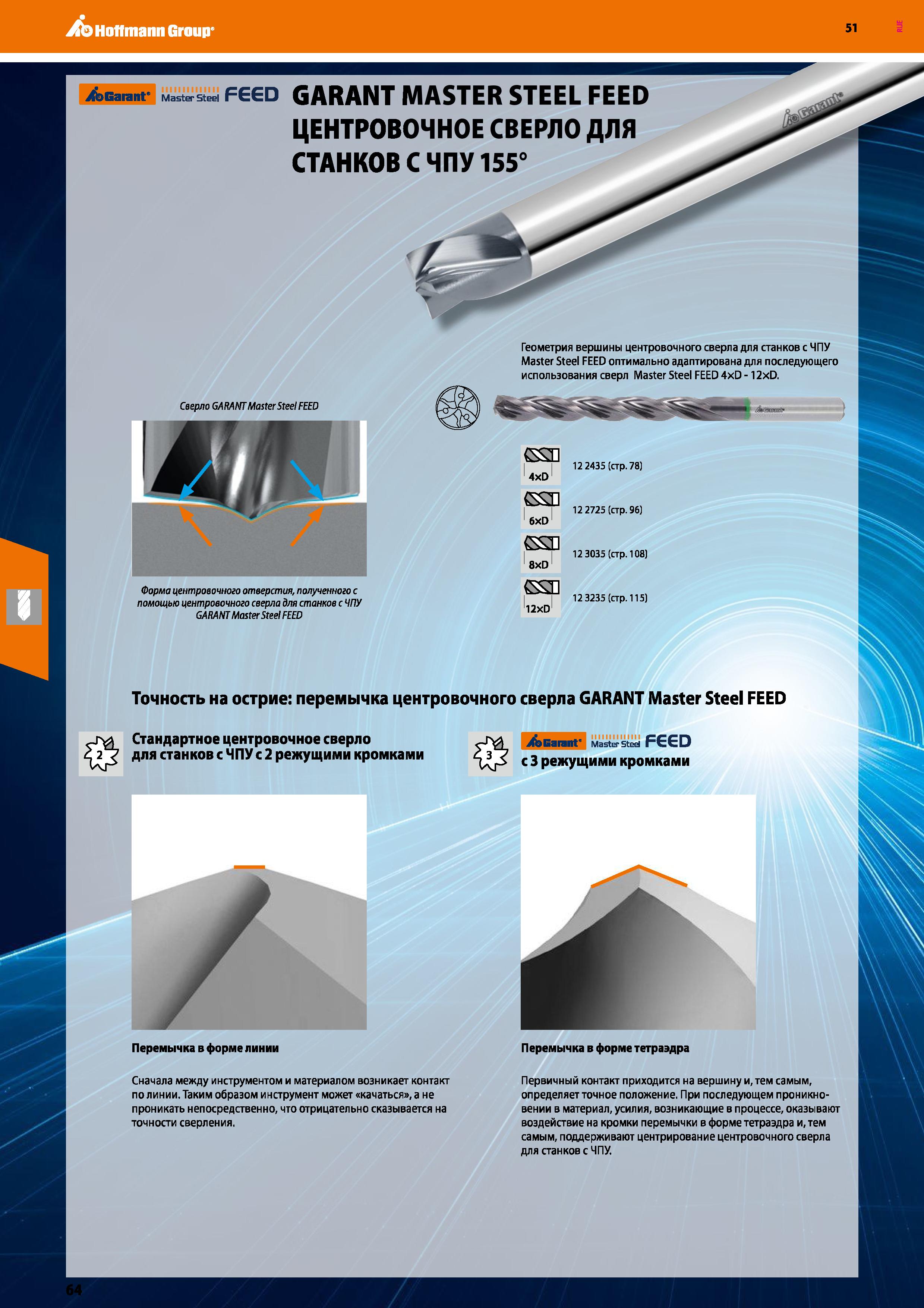 64 Hoffmann Group 51 jfcGarant Master Steel FGGD GARANT MASTER STEEL FEED ЦЕНТРОВОЧНОЕ СВЕРЛО ДЛЯ СТАНКОВ С ЧПУ155° Сверло GARANT Master Steel FEED Каталог HOFFMANN GROUP 2020 Режущий и вспомогательный инструмент для металлорежущих станков с ЧПУ и универсальных Сверла Фрезы Метчики Резцы Развертки Оснастка инструментальная Стр. 64