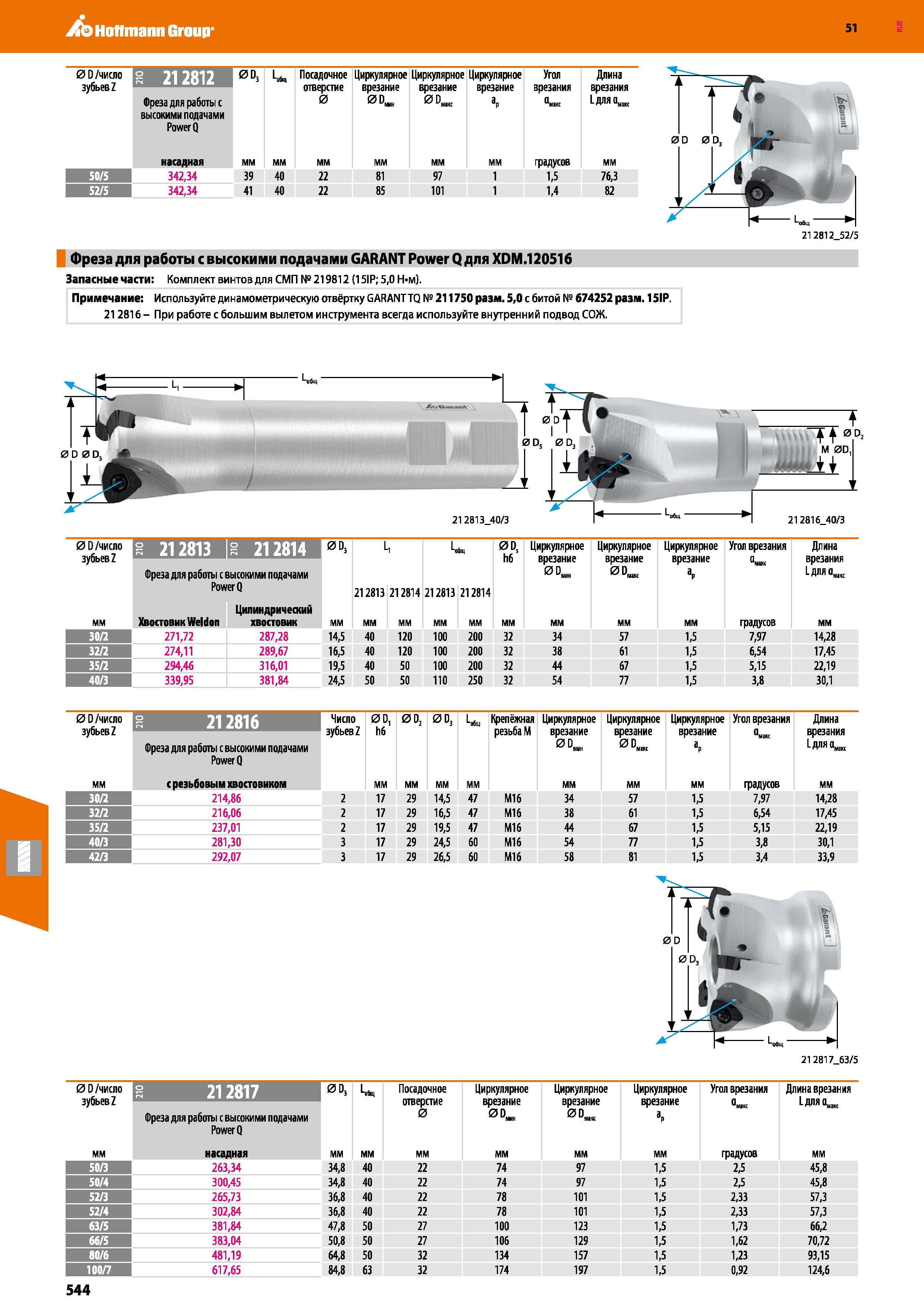 544 Hoffmann Group 51 0D /число зубьевZ S 212812 0D3 кбщ Посадочное Циркулярное Циркулярное Циркулярное Угол Длина Фреза для работы с высокими подача Каталог HOFFMANN GROUP 2020 Режущий и вспомогательный инструмент для металлорежущих станков с ЧПУ и универсальных Сверла Фрезы Метчики Резцы Развертки Оснастка инструментальная Стр. 544