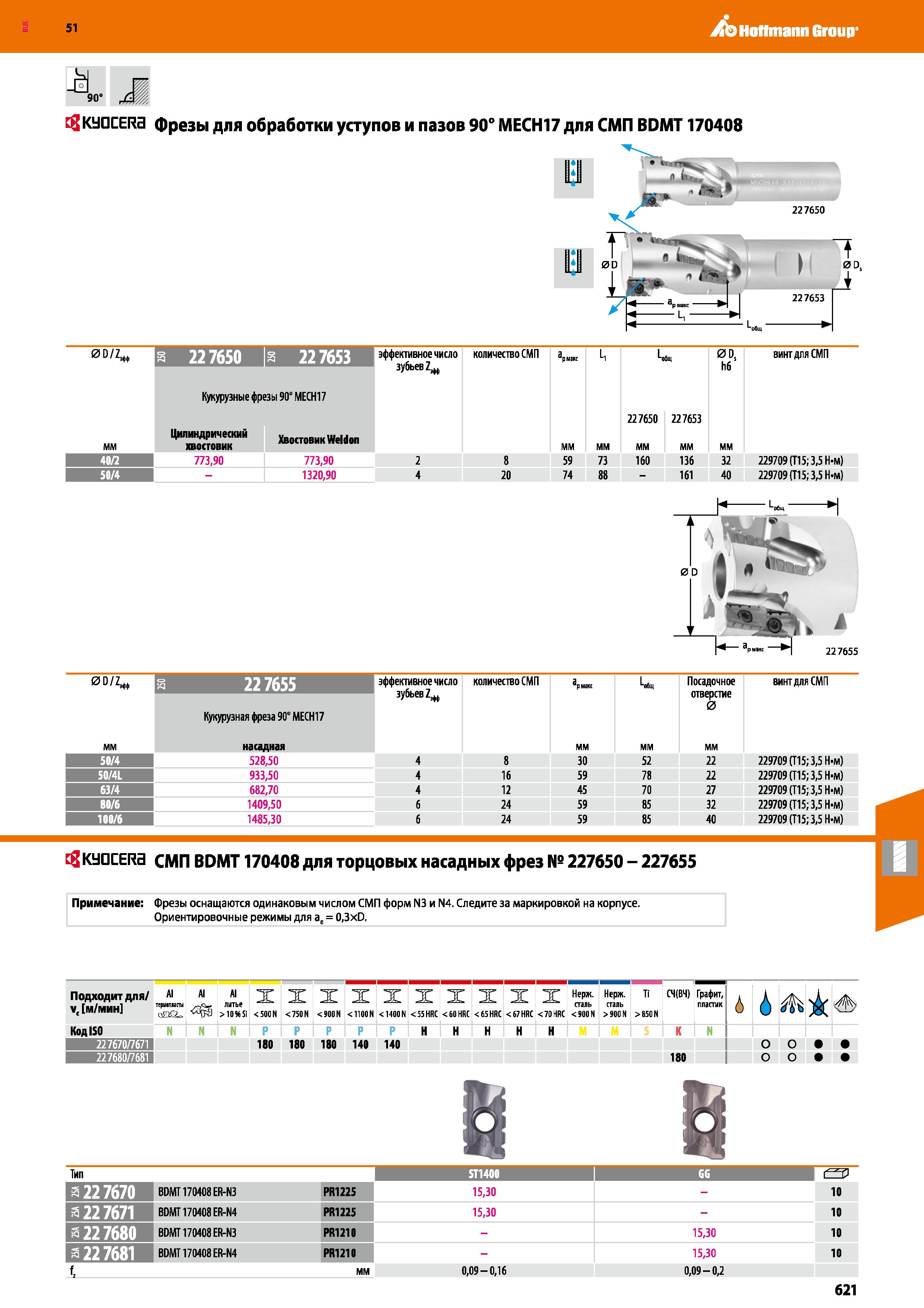 621 Hoffmann Group 51 м SO JM tgKtJDCERa фрезы для обработки уступов и пазов 90° МЕСН17 для СМП BDMT170408 1 El 1 Li Г ie 227650 J 1 22 7653 ‘ общ т Каталог HOFFMANN GROUP 2020 Режущий и вспомогательный инструмент для металлорежущих станков с ЧПУ и универсальных Сверла Фрезы Метчики Резцы Развертки Оснастка инструментальная Стр. 621