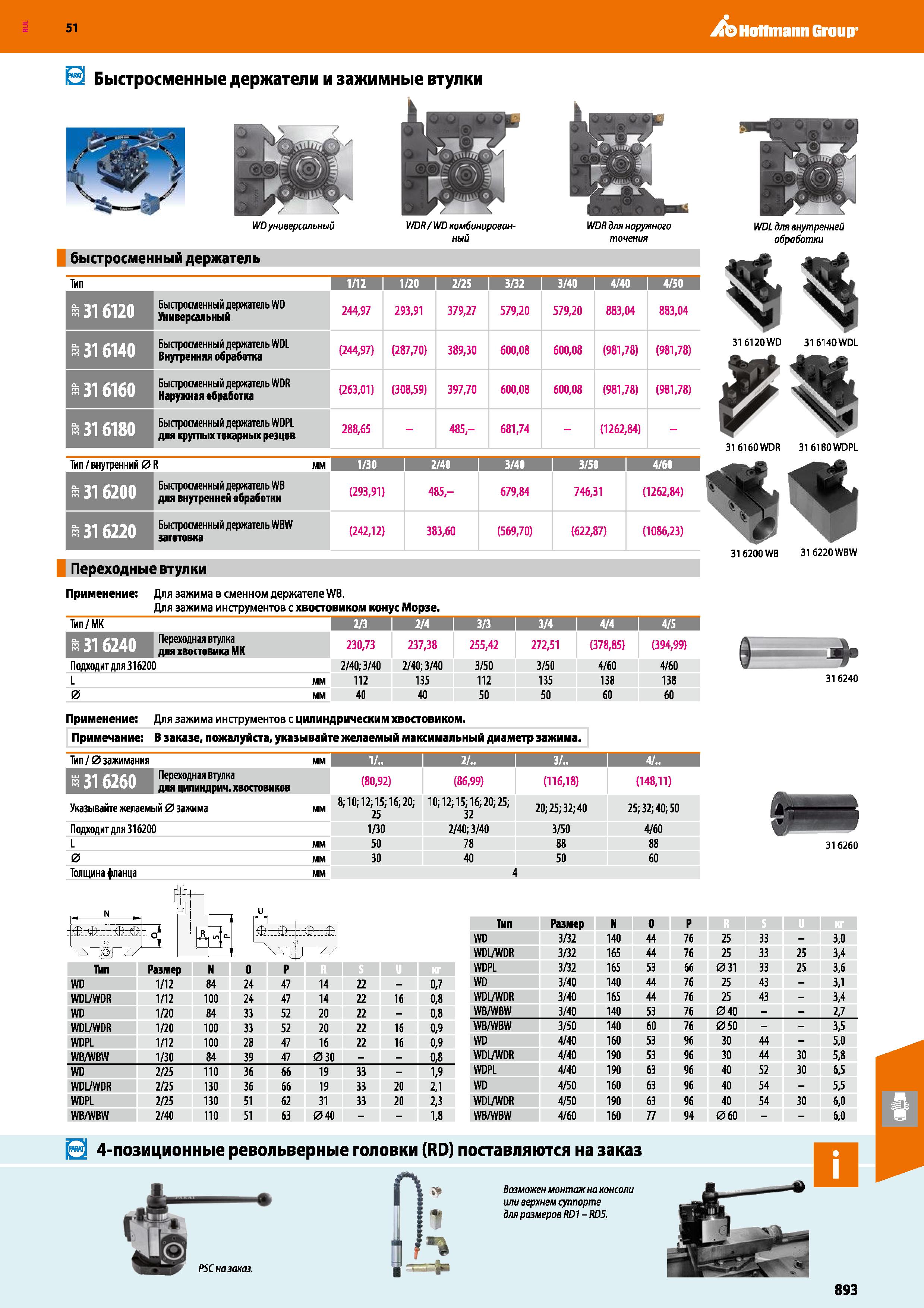 893 Hoffmann Group Быстросменные держатели и зажимные втулки WD универсальный WDR/WD комбинированный WDR для наружного точения быстросменный ль Перех Каталог HOFFMANN GROUP 2020 Режущий и вспомогательный инструмент для металлорежущих станков с ЧПУ и универсальных Сверла Фрезы Метчики Резцы Развертки Оснастка инструментальная Стр. 893