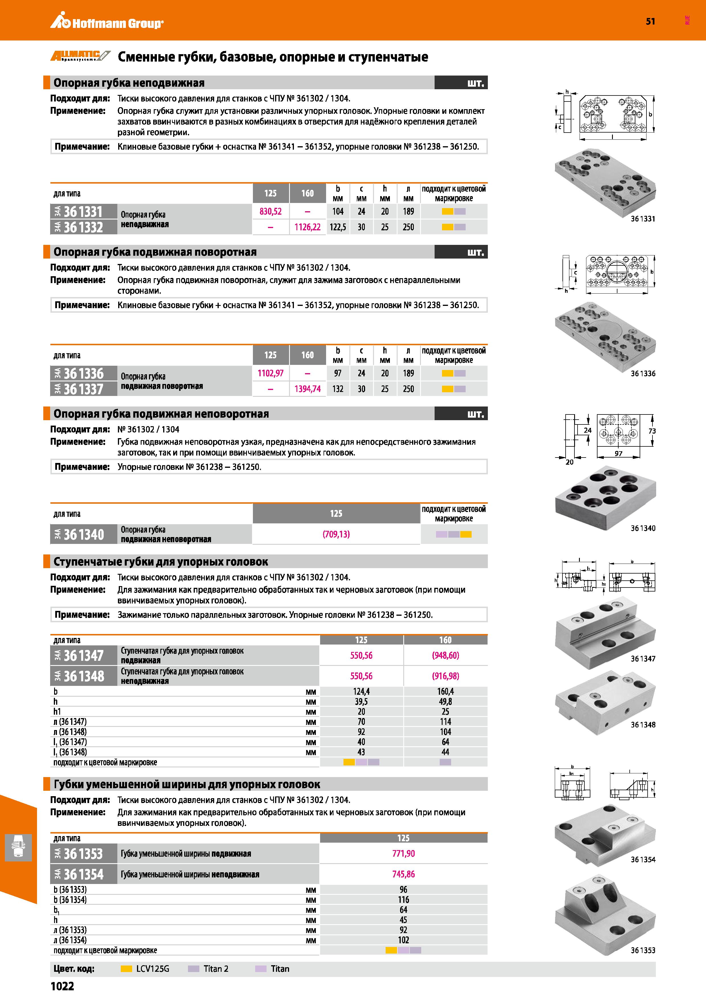 1022 Hoffmann Group 51 Сменные губки, базовые, опорные и ступенчатые Опорная губка неподвижная Подходит для: Тиски высокого давления для станков с ЧПУ Каталог HOFFMANN GROUP 2020 Режущий и вспомогательный инструмент для металлорежущих станков с ЧПУ и универсальных Сверла Фрезы Метчики Резцы Развертки Оснастка инструментальная Стр. 1022