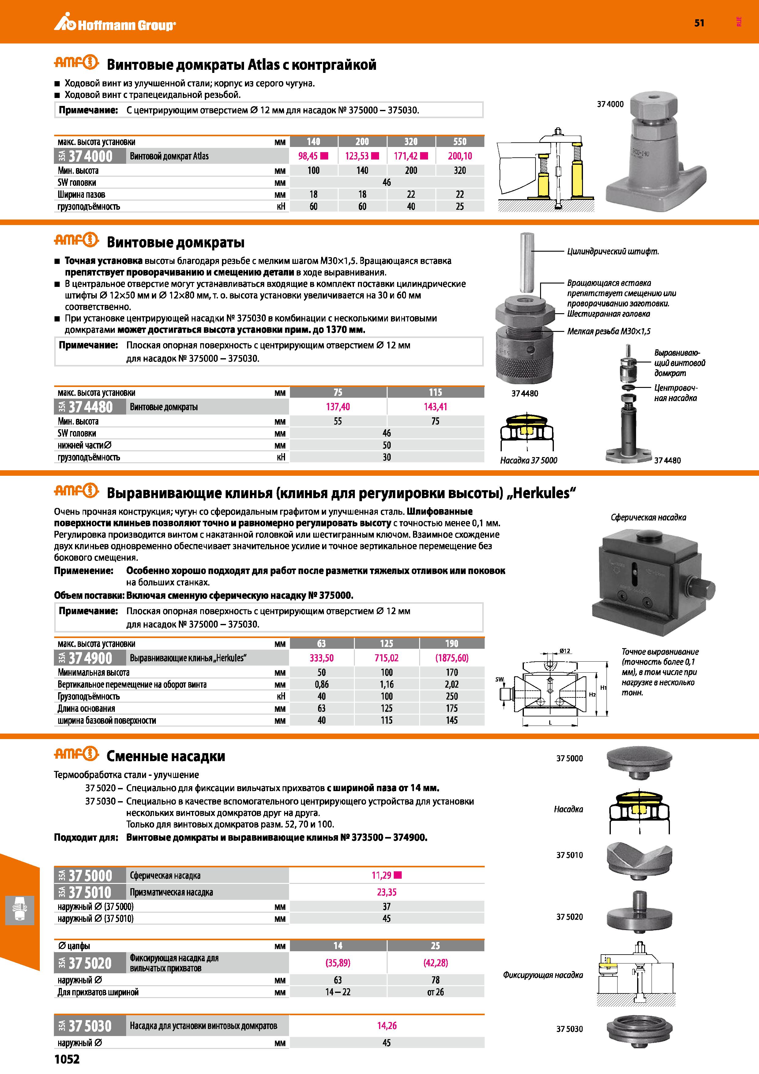 1052 Hoffmann Group 51 Винтовые домкраты Atlas с контргайкой Ходовой винт из улучшенной стали; корпус из серого чугуна Ходовой винт с трапецеидальной Каталог HOFFMANN GROUP 2020 Режущий и вспомогательный инструмент для металлорежущих станков с ЧПУ и универсальных Сверла Фрезы Метчики Резцы Развертки Оснастка инструментальная Стр. 1052