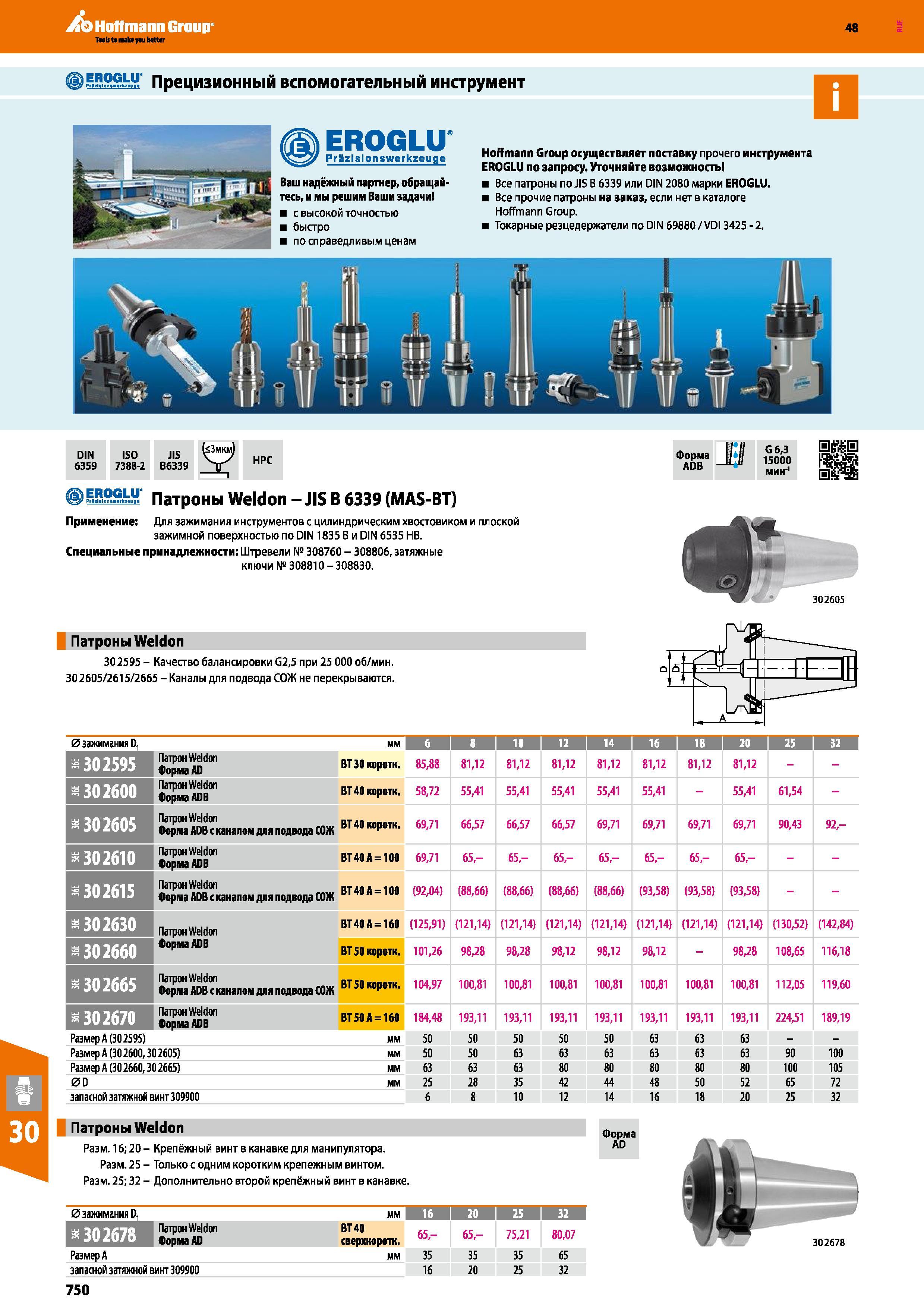 750 Hoffmann Group 48 Е52£ЬМ Прецизионный вспомогательный инструмент EROGLU' Prazisionswerkzeuge Ваш надёжный партнер, обращайтесь, и мы решим Ваши задачи Каталог HOFFMANN GROUP 2017 Инструмент режущий и вспомогательный для металлорежущих промышленных станков Резцы токарные Концевые твердосплавные фрезы Зажимные патроны Стр. 750