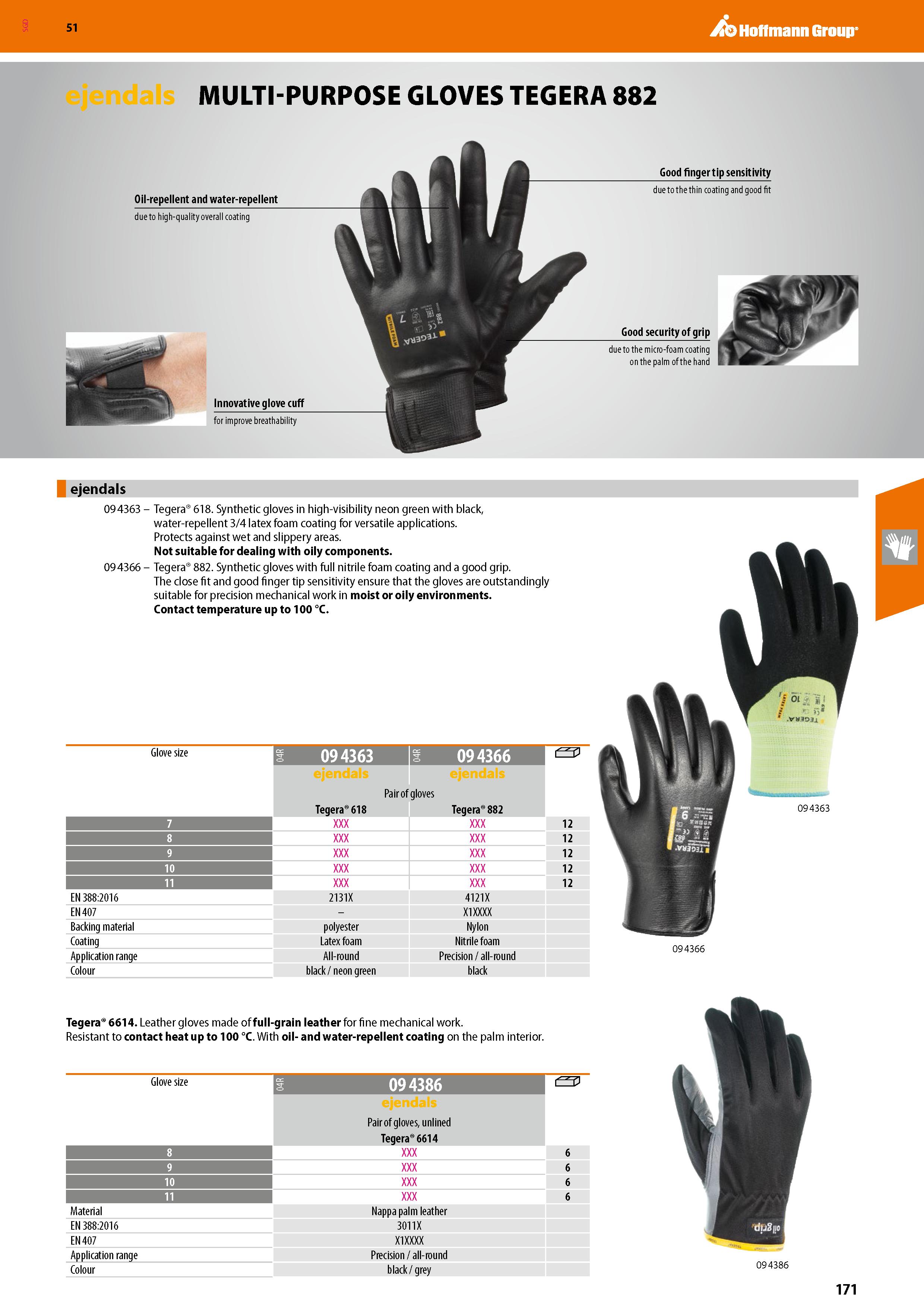 171 SGD Hoffmann Group 51 MULTI-PURPOSE GLOVES TEGERA 882 ejendals 09 4363 - Tegera 618 Synthetic gloves in high-visibility neon green with black, wa Каталог HOFFMANN GROUP 2020 Средства индивидуальной защиты органов зрения дыхания кожи СИЗ от поражения электрическим током шума Защитные перчатки Очки Специальная одежда Стр. 171