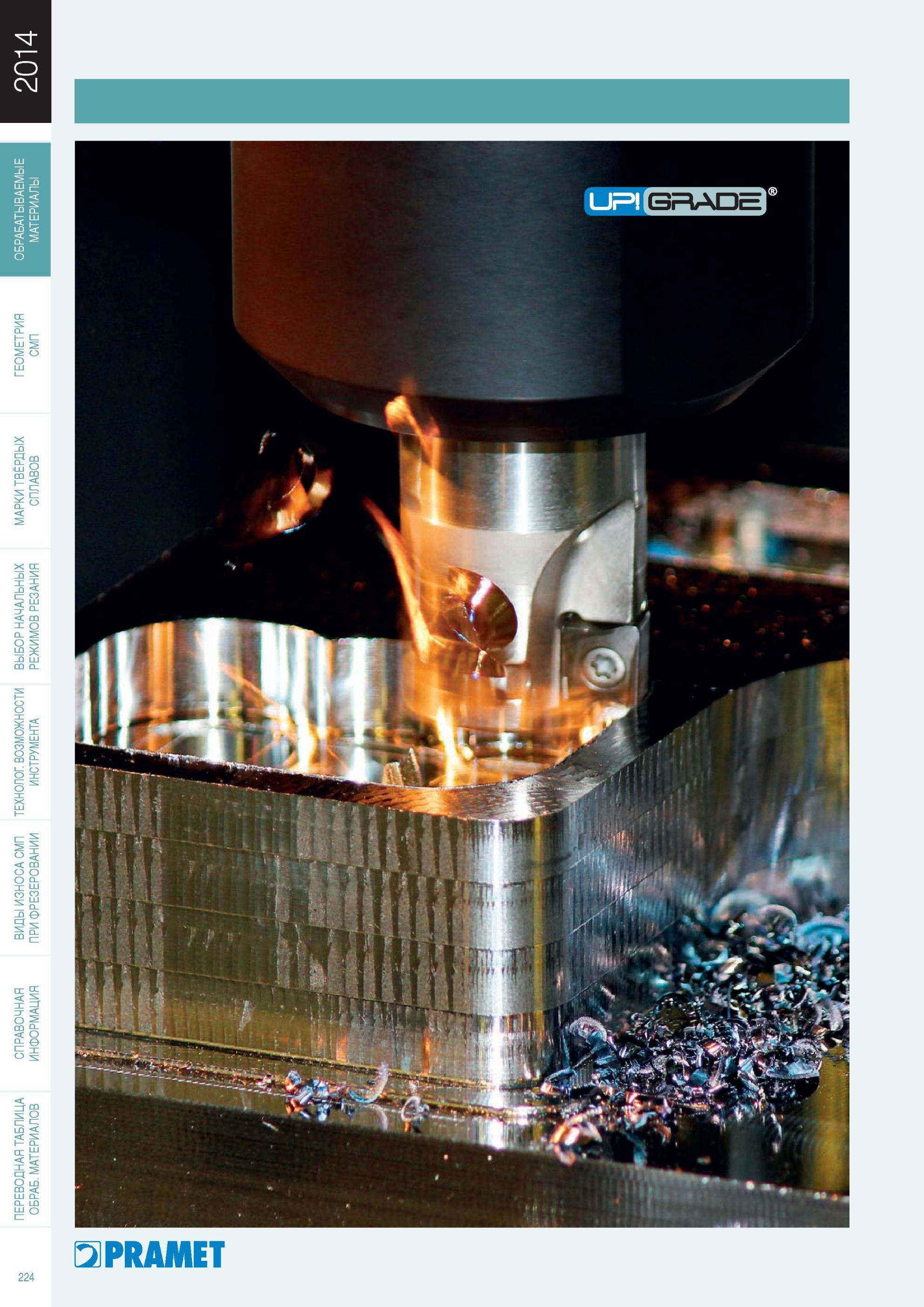 225 Up Grade Pramet Новое поколение высокопроизводительного фрезерного инструмента со сменными режущими пластинами Иллюстрация процесса фрезерования на станке PRAMET 22 Каталог PRAMET 2014 Фрезерование Фрезы Сменные режущие пластины Стр. 224