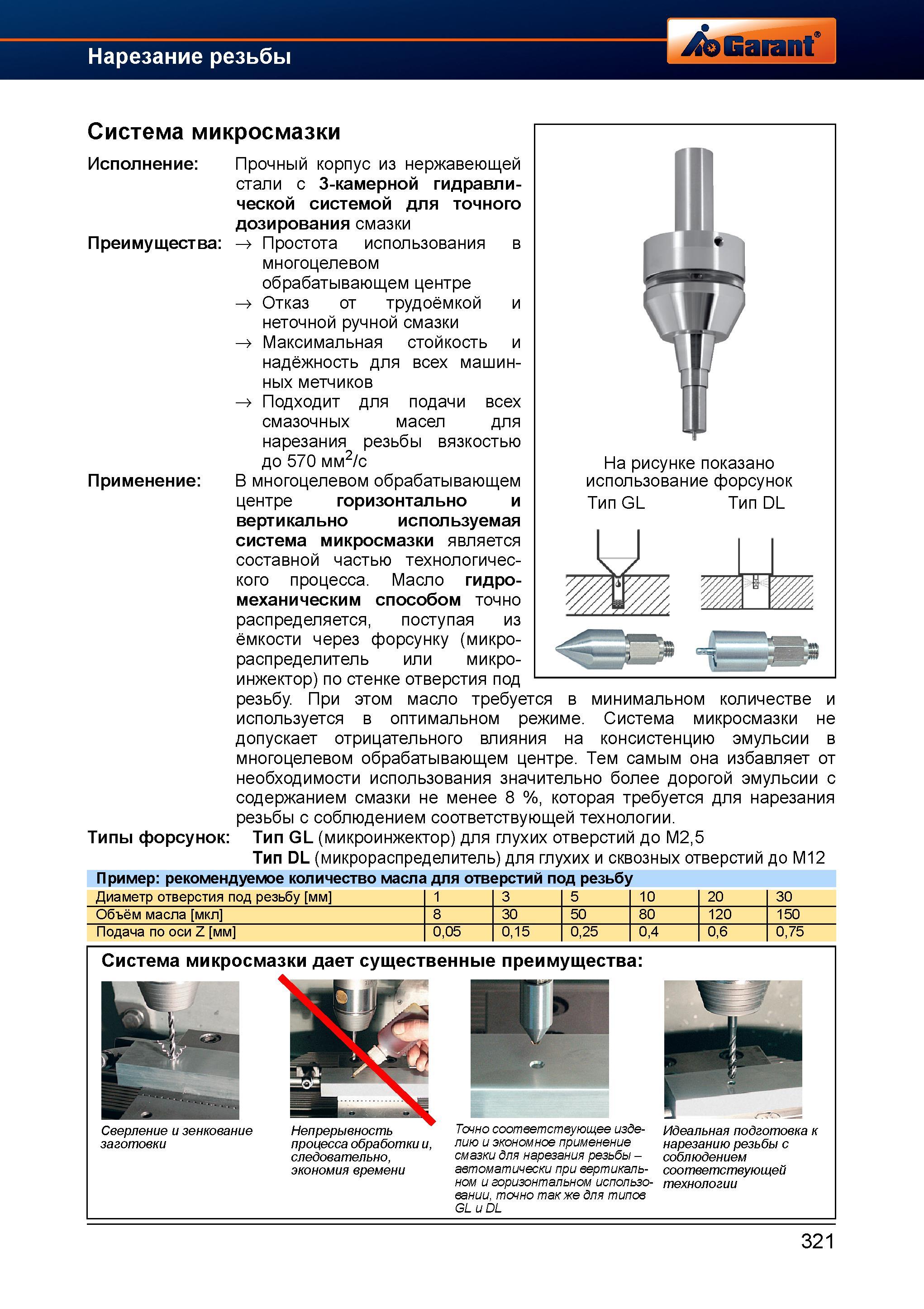 349 В многоцелевом обрабатывающем центре горизонтально и вертикально используемая система микросмазки является составной частью технологическо Справочник HOFFMANN GROUP 2012 Обработка материалов резанием Garant ToolScout Металлорежущий инструмент и инструментальная оснастка для станков Стр. 321