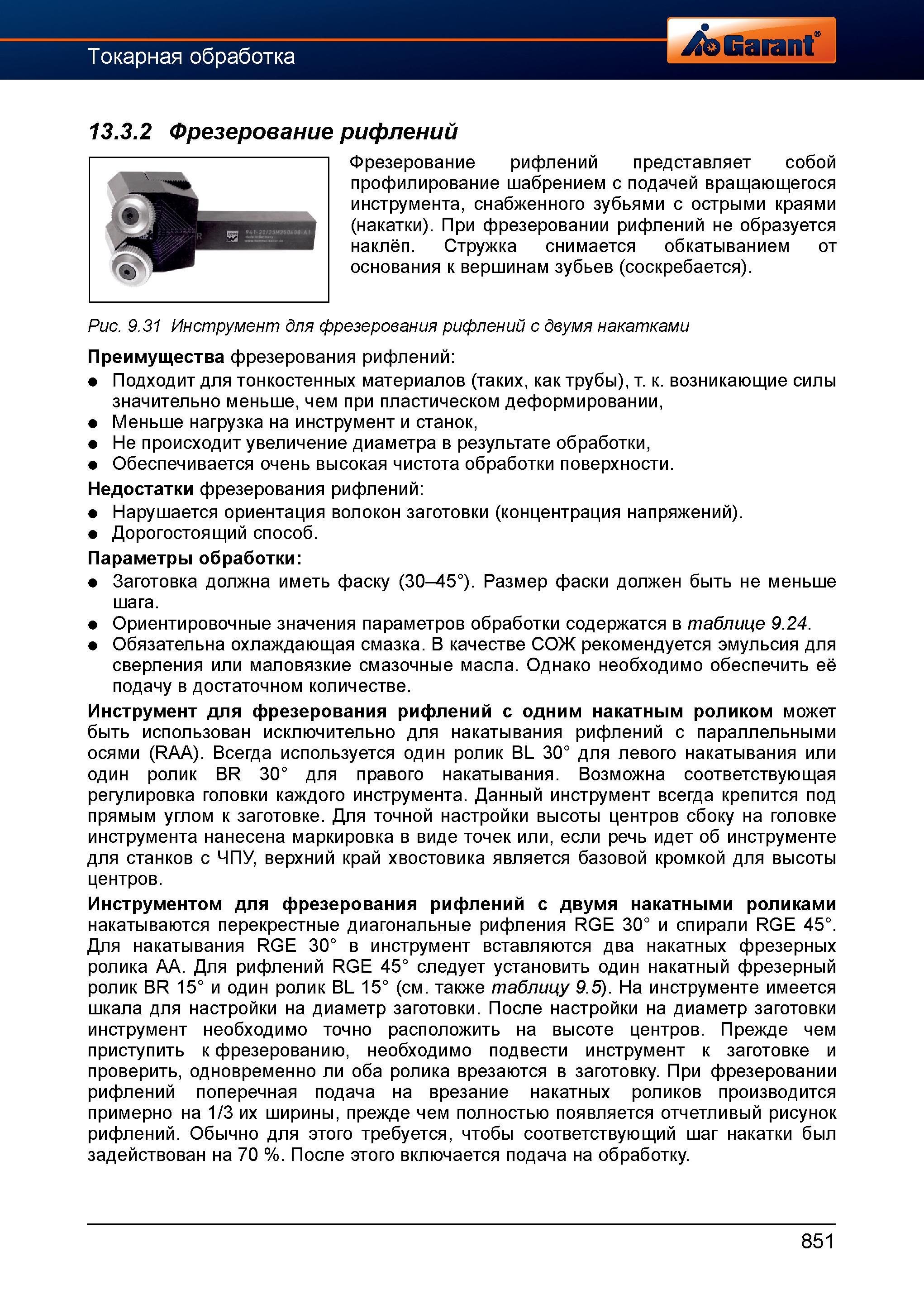 878 Фрезерование рифлений на обрабатываемой заготовке представляет собой профилирование шабрением с подачей вращающегося инструмента, снабженн Справочник HOFFMANN GROUP 2012 Обработка материалов резанием Garant ToolScout Металлорежущий инструмент и инструментальная оснастка для станков Стр. 851