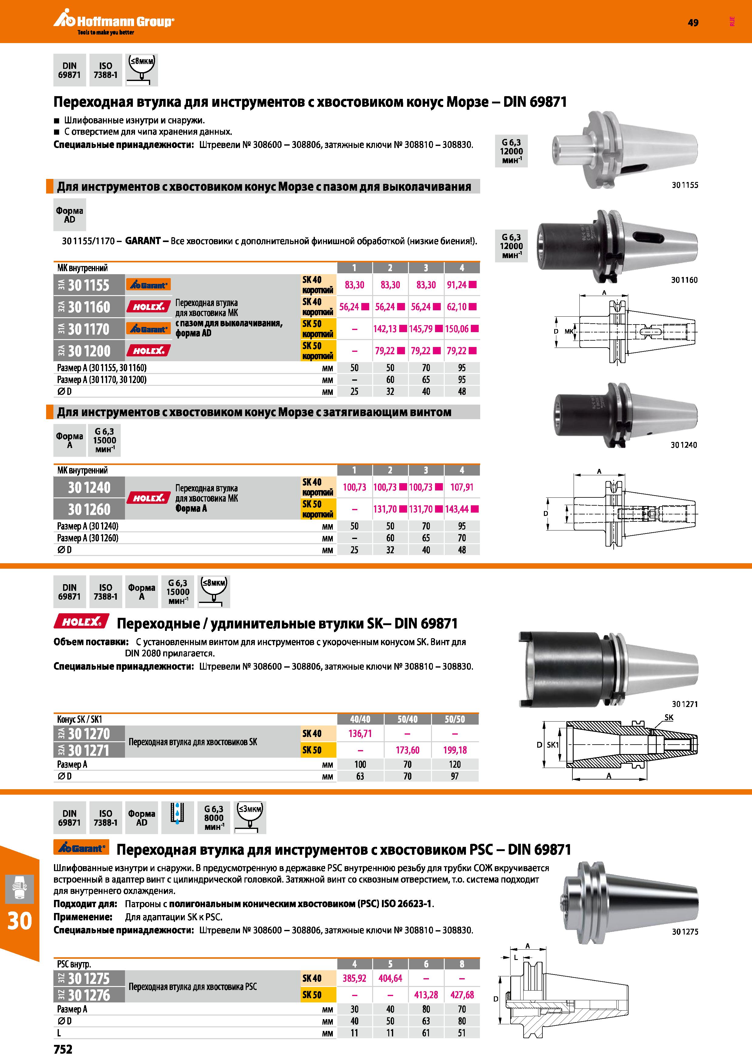 752 Hoffmann Group 49 DIN ISO 69871 7388-1 Переходная втулка для инструментов с хвостовиком конус Морзе - DIN 69871 Шлифованные изнутри и Каталог HOFFMANN GROUP 2018 Профессиональный режущий и вспомогательный инструмент для промышленного оборудования Сверла Фрезы Метчики Державки Стр. 752