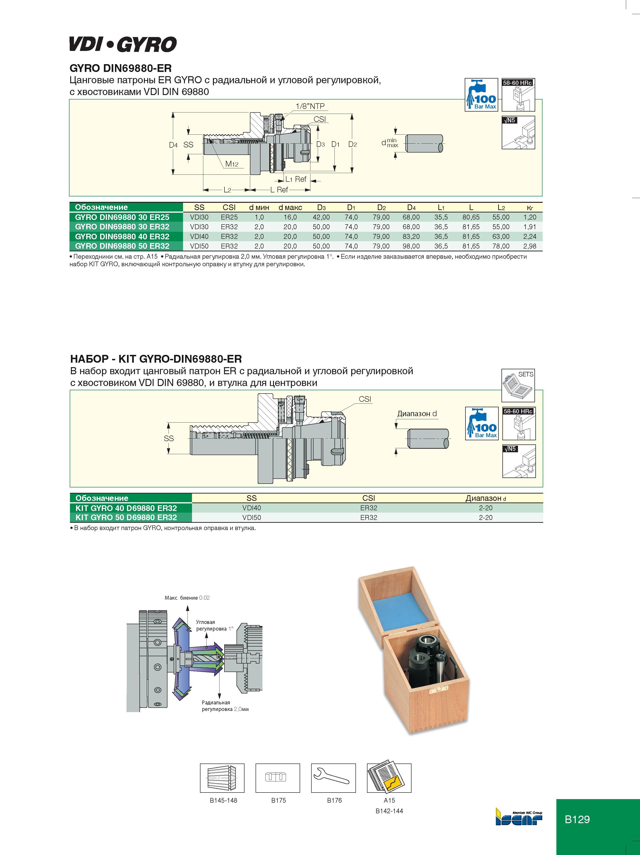 151 VDI GYRO GYRO DIN69880-ER Обозначение SS CSI d мин d макс D3 D1 D2 D4 L1 L L2 кг GYRO DIN69880 30 ER25 VDI30 ER25 1,0 16,0 42,00 74,0 79,00 68,00 35,5 80 Каталог ISCAR 2012 Инструментальная оснастка для крепления металлорежущего инструмента и расточной модульный режущий инструмент для обработки отверстий Стр. B129