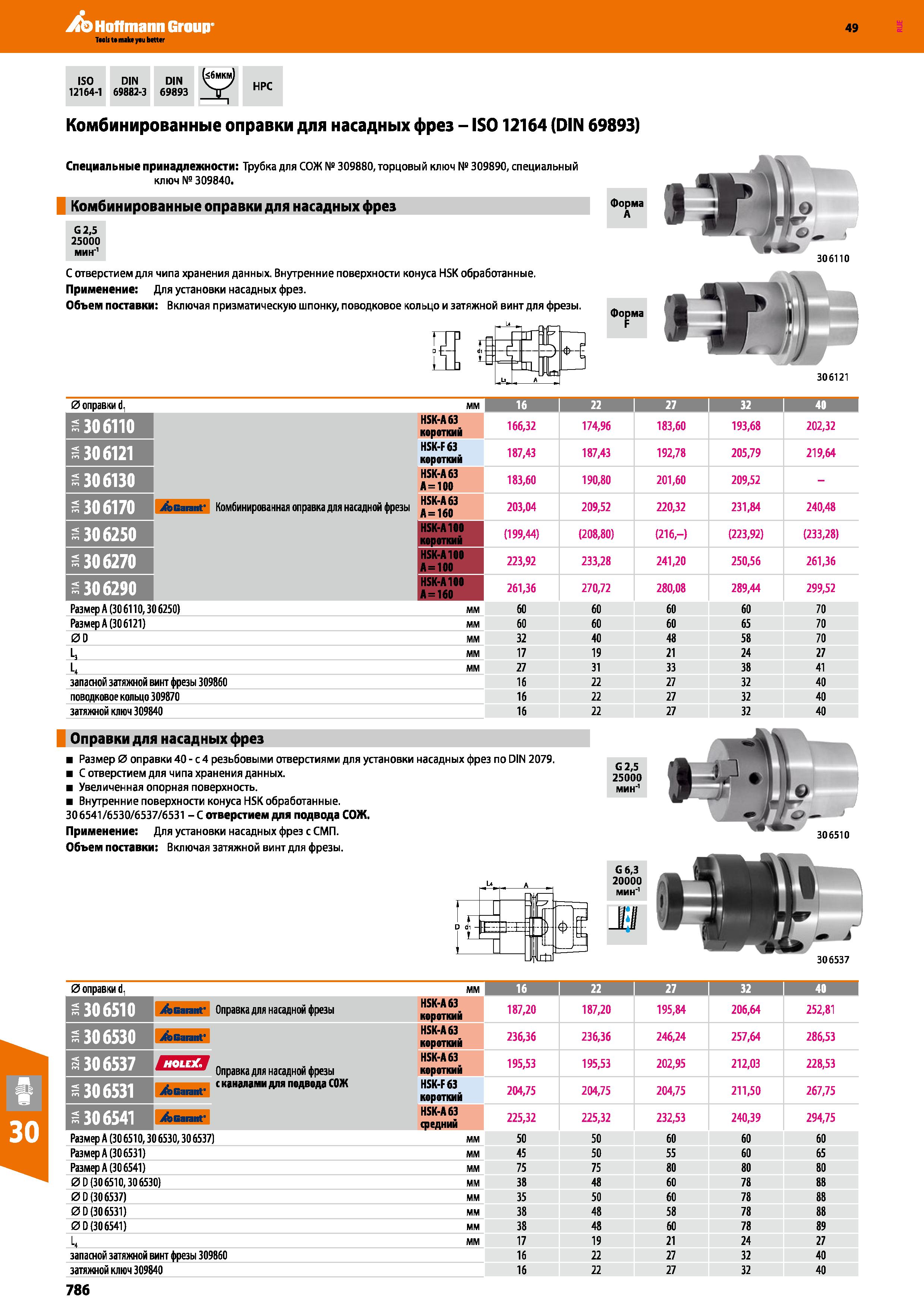 786 Hoffmann Group 49 ISO DIN DIN 12164-1 69882-3 69893 HPC Комбинированные оправки для насадных фрез - IS012164 (DIN 69893) Специальные Каталог HOFFMANN GROUP 2018 Профессиональный режущий и вспомогательный инструмент для промышленного оборудования Сверла Фрезы Метчики Державки Стр. 786